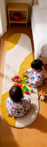 Image of Fluffy Silky Micro Fiber Polyster Carpet /Runner for Bedroom, Study Room, Playing Room, Guest Room ETC. 2x5 Feet, (Yellow and Ivory new Laher)