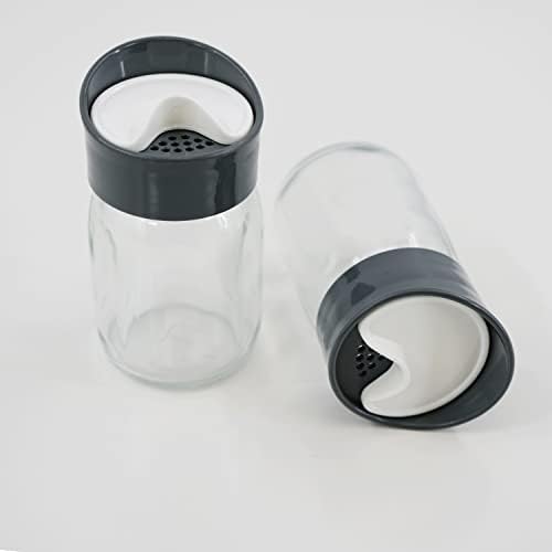 Salt and Pepper Shakers Set, 2pc Salt and Pepper Pots with Glass Body and Holder for Kitchen, Dining Table, Restaurants, BBQ