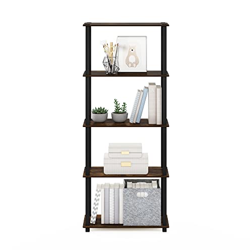 Image of Furinno Turn-S-Tube 5-Tier Multipurpose Shelf Display Rack with Square Tubes, Amber Pine /Black