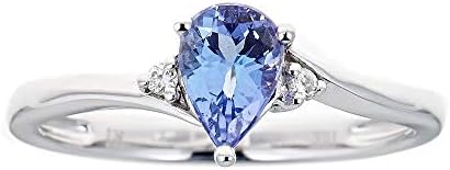 Gin &amp; Grace 10K White Gold Genuine Tanzanite Promise Ring with Diamonds for women | Ethically, authentically &amp; organically sourced (Pear) shaped Tanzanite hand-crafted jewelry for her