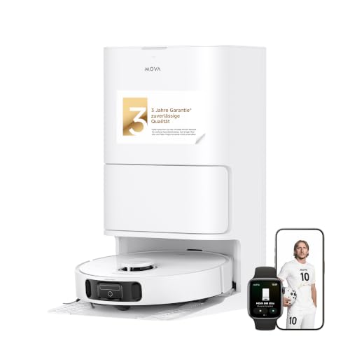 Mova E40 Ultra Saugroboter mit Wischfunktion Autom. Leerung und 19.000 Pa MaxiReach-Wischmopp-T. Verhedderungsfreie Seitenbürste Eingeb. 80-ml-Wasserb All-in-One-Station zu 75 Tage Reinigung