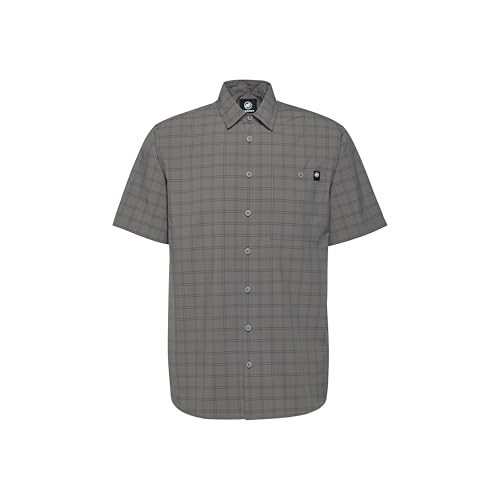 Mammut Lenni Shirt Men – Koszula Trekkingowa Męska | Krótki Rękaw, Ochrona UV, Szybkoschnąca i Oddychająca | Rozmiar L, Stalowy-czarny