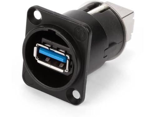 Neutrik Adaptateur USB 3.0 réversible avec connecteurs Type A et B, boîtier Noir en D pour Montage sur Panneau dans installations Audio, Racks informatiques et connexions Professionnelles