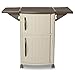 Suncast Serving Station Patio Cabinet, Portable Grill Prep Table, Light Taupe & Mocha - Includes Side Shelves, Storage Cabinets, Server Tray and Wheels for Outdoor BBQ Grilling and Backyard Dining