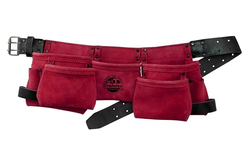 Graintex DS2543 :: 9 Pocket Children Tool Belt Burgundy Color Suede Leather, Kids Real Tool Belt, Boys and Girls Tool Apron for Home Improvement, 1.1/2" Leather Belt, Hammer Loops