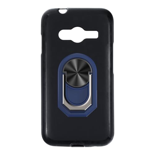 UOGNADGD Flexible Case + Ring Holder Compatible with Samsung Galaxy Ace 4 Phone Shockproof Cover & Magnetic Mecha Style Finger Grip Kickstand (Black+BlueRing)