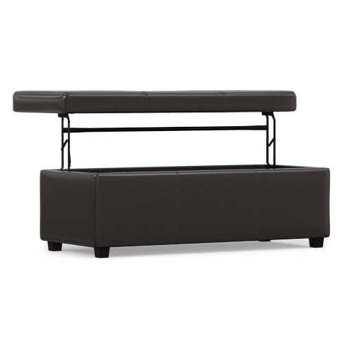 Image of SIMPLIHOME Avalon 44 inch Wide Vegan Leather Storage Ottoman in Tanners Brown
