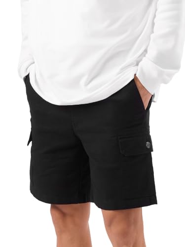 Image of The Souled Store Solids: Deep Black Men and Boys Cotton Blend Knee Length Cargo Shorts