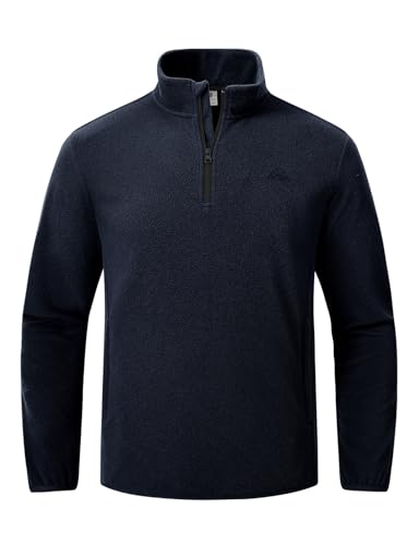 Image of YSENTO Mens Fleece Jacket Half Zip Micro Fleece Lightweight Warm Winter Outdoor Hiking Walking Tops(Navy,XL)