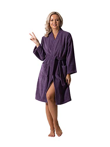 Luxurious Turkish Cotton Kimono Collar Super-Soft Terry Absorbent Bathrobes For Women (Plum,Large) #TOP2