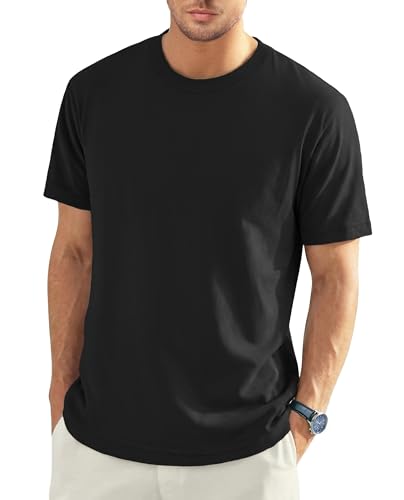 EKLENTSON Cotton T Shirts for Men Casual Short Sleeve Shirts Fitted Crew Neck Tee Solid Color Tshirt Summer Black XL