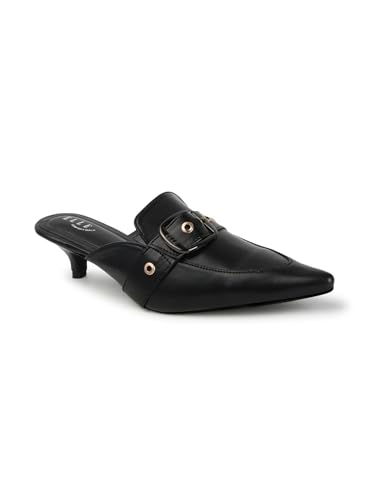 Image of ELLE Women Elegant Buckle Kitten Heel Slip-On Mule