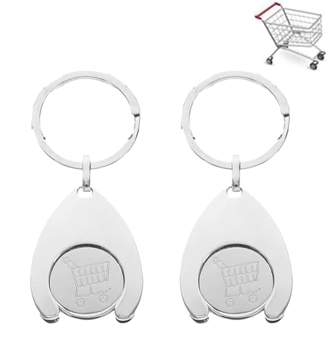Lot de 2 Porte-clés pour Chariots Détachable, Jeton Caddie, Universel Puce pour Caddie, Chariots Motif pour Porte-clés de Voiture pour la Plupart des Caddies, en Métal Jeton pour Supermarché
