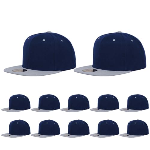 Image of ZH Plain Flat Brim Snapback Baseball Caps Adjustable Blank Baseball Caps Wholesale 12 Pack