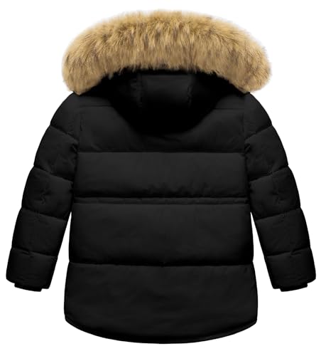Image of Boy's Winter Coat Waterproof Kids Puffer Jacket Thicken Parka Fleece Lined Bubble Ski Snow Outerwear with Fur Hood
