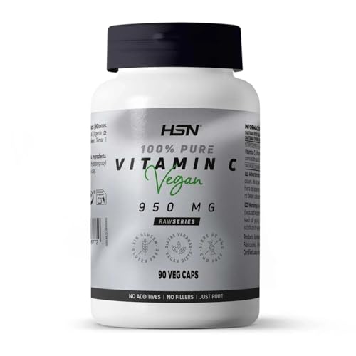HSN Vitamina C 950mg | 90 Cápsulas Vegetales | 100% Puro Ácido Ascórbico, 0% Aditivos - Alta Pureza y Concentración | No-GMO, Vegano, Sin Gluten