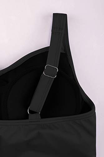 JINXUEER Women's Plus Size Sports Swimsuit Solid Tankini Set Bathing Suit Ruched Modest Two Piece Skirt Swimwear4