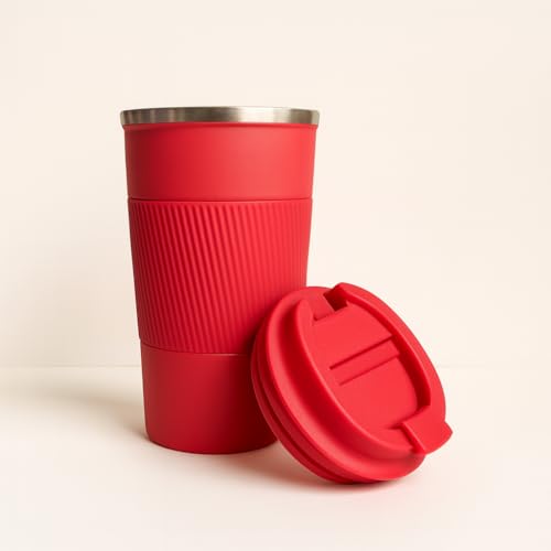Image of YELONA Red 510 ML Insulated Stainless Steel Coffee Tea Tumbler for Hot Cold Beverages Portable Travel Mug Leak Proof Sipper Lock Lid Thermos Multipurpose for Home Office Gifts
