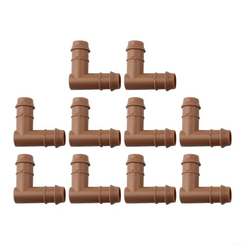 Conectores de codo de púas de riego por goteo de esquina de 90 grados, accesorios de tubo de 17 mm para sistema de riego de invernadero de jardín, marrón (10 piezas)