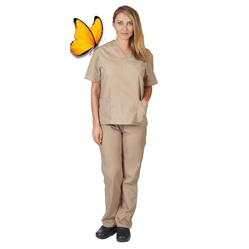 M&M SCRUBS Women Scrub Set Medical Scrub Top and Pants XL Khaki