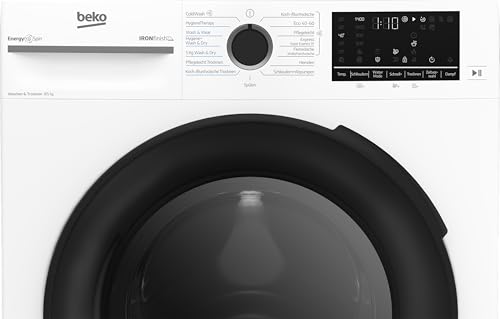 Beko BM3DT4844W1 Waschtrockner Frontlader, 8 kg Waschen / 5 kg Trocknen, 1400 U/Min., SteamCure, EnergySpin, Hygiene Therapy, ProSmart Inverter Motor mit 10 Jahren Motorgarantie, 15 Programme, Weiß