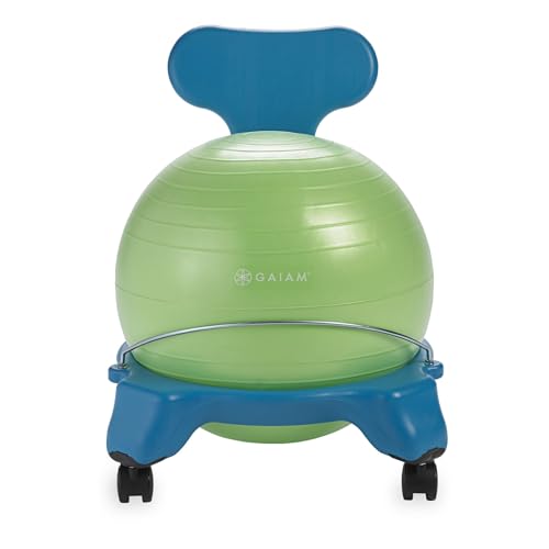 Gaiam Kids Balance Ball Chair - Classic Children's Stability Ball Chair, Alternative School Classroom Flexible Desk Seating for Active Students with Satisfaction Guarantee, Blue/Green