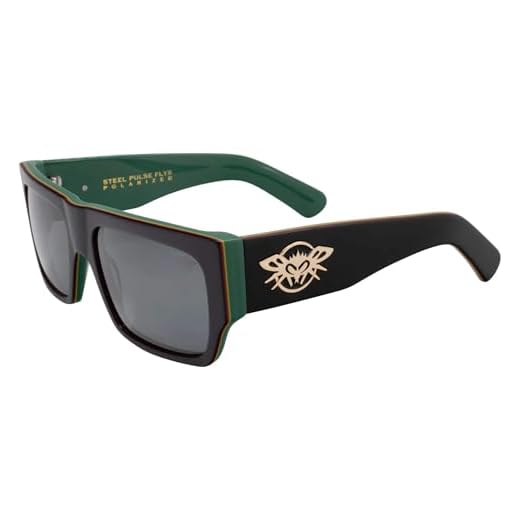 Steel Pulse Flys/Collab sunglasses Matte Black-Rasta w/Smoke Polarized Lens