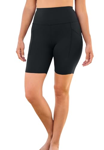 Swim 365 Women's Plus Size High-Waist No-Slip Swim Bike Short - 32, Black
