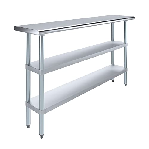 Image of AmGood Stainless Steel Work Table with 2 Shelves | NSF | Metal Utility Table (60 inch Long x 14 inch Deep)