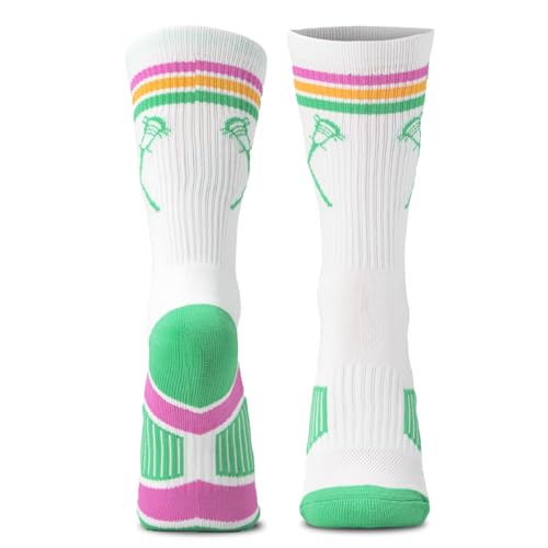 Image of ChalkTalkSPORTS Lacrosse Socks - Cushioned Mid-Calf Crew - Crossed Sticks | Moisture-Wicking Performance Blend, Athletic Lax Gear, Stay-Up Technology, Arch Support, Breathable, Boys and Men
