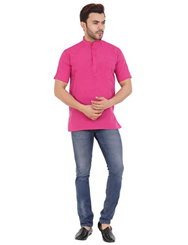 Image of LATEST CHIKAN Men's Cotton Regular Striped Short Kurta Half Sleeves - NP-SK-PNT