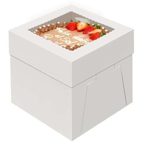 WINKIO 4 Pack Cake Boxes 8 Inch, Disposable Cake Transport Container, White Bakery Boxes with Large Window, for Cookies Pies Cupcakes Pastry (8×8×8 Inches)