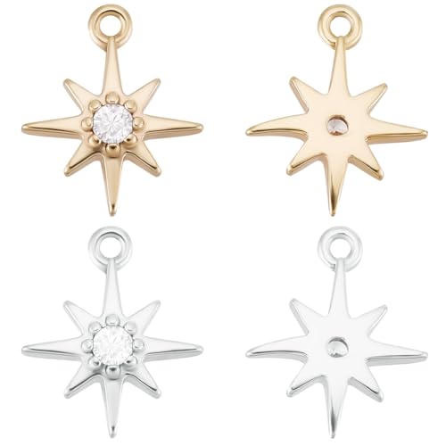 Beebeecraft 1 Box 20Pcs North Star Charms 18K Gold&Platinum Plated Brass Cubic Zirconia Micro Pave Pentagram Pendant Small Stars Charms for Jewelry Making Earrings Bracelets Necklaces DIY Crafts
