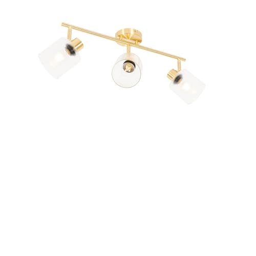 Qazqa - Ceiling Spotlight Gold with Glass 3-Light Adjustable - Laura- - Art Deco - Suitable for LED E27 | 3 Way Light - Glass Surface-Mounted spotway Light - Suitable for Living Room I Kitchen I Bed