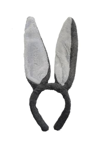 WickedFun Adults Childrens Faux Fur Grey Donkey Ears on Headband Theme Christmas Nativity Halloween World Book Day Fancy Dress Up Accessory (Grey)