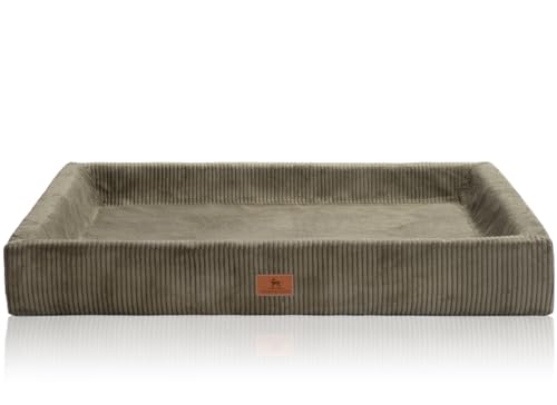 Knuffelwuff orthopädisches Hundebett aus Cord mit Handwebcharakter Santiago XXL 120 x 100cm Khaki - Abnehmbarer Bezug - waschbar - für große, mittelgroße und kleine Hunde