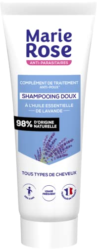 MARIE ROSE - Shampooing Doux Anti-Poux - Complément de Traitement - 250 mL - Shampooing à l'Huile Essentielle de Lavande - Tout Type de Cheveux - Fabriqué...