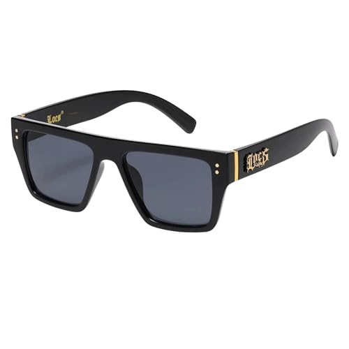 Locs Mens Rectangular Sunglasses - Flat Top Metal Accents - 91257 - Includes Pouch & Iconoclast 1-Year Protection Plan (New Edition - Black Gold Accent)