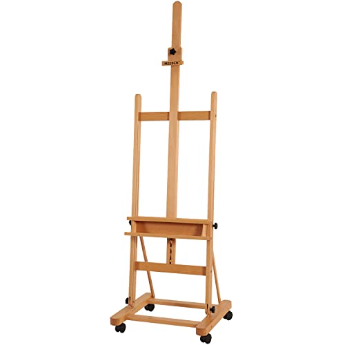 MEEDEN Large Studio H-Frame Easel - Beech Wood Artist Easel Adjustable Movable Tilting Easel, Floor Painting Easel Stand, Holds Canvas Art up to 48