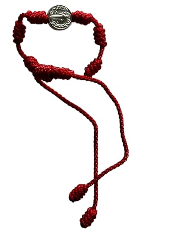 Generic 7 Knots Red Adjustable Bracelet with Saint Benedict Amulet - Protection, prosperity, good luck, and blessings, Red, silver3