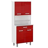 Korpus in Weis-matt und Fronten in Rot-Hochglanz, Oberplatte/Absetzungen in Grau