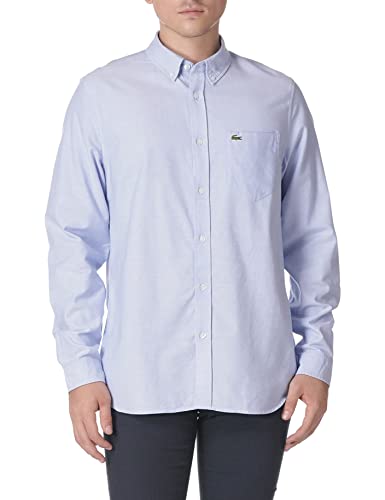 Image of Lacoste Men's Long Sleeve Oxford Button Down Collar Regular Fit, Ch4976 Shirt, Semi-Sphere Blue, X XX-Large