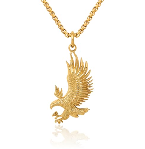 IceCarats 14K Solid Yellow Gold Bald Eagle Symbol of Strength Freedom Hawk Bird Necklace Chain Pendant Charm