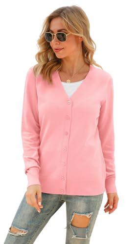 Image of VIISHOW Women Long Sleeve Button Down V Neck Lightweight Basic Knit Sweater Cardigan