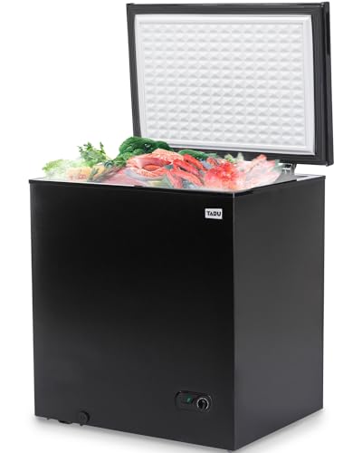 TABU 7.0 Cu Ft Deep Freezer,Top Opening Chest Freezer with Storage Basket, Manual Defrost Freezer, Energy Saving Compact Freezer with 7 Level Adjustable Temperature, Removable Basket (Black)