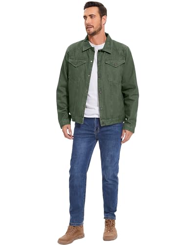 Flygo Mens Flannel Lined Denim Jacket Snap Cowboy Cut Western Classic Slim Fit Vintage Heavy Duty Jacket Trucker Coat