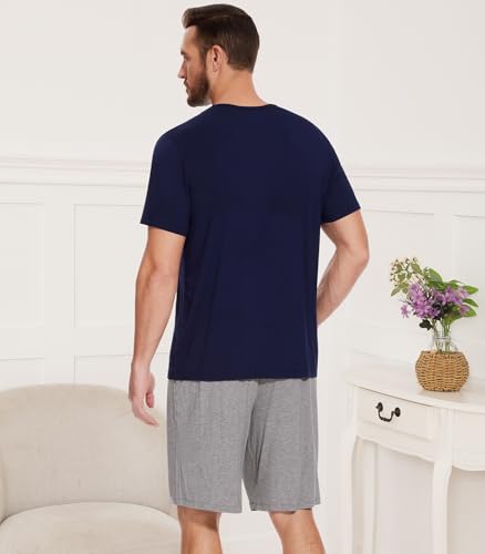 Image of NACHILA Men's Bamboo Viscose Pajamas Set Raglan Short Sleeve Shorts Pjs
