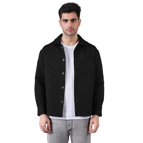 Image of Urban Scottish Men's Oversized Shacket, Long Sleeve Button Down Collared Shirt Jacket for Mens - Long Fit, Textured Fabric, Stylish Casual Outerwear
