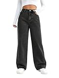  shownicer Jean Femme Taille Haute Jean Large Wide Leg Jeans Baggy Stretch Droit Jeans Pantalon Y2K Streetwear A Gris M