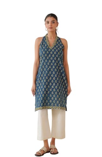 Image of GOODHAND Women Printed Cotton Kurti | Casual Long Kurta | Comfortable Ethnic Wear with Relaxed Fit